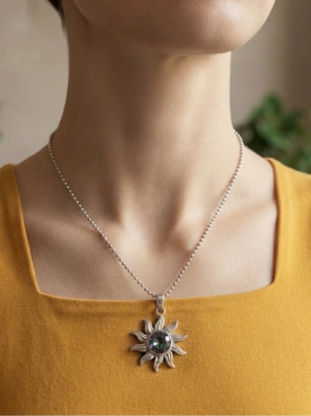 Sterling Silver 925 Sun Pendant with Mystic Topaz Necklace